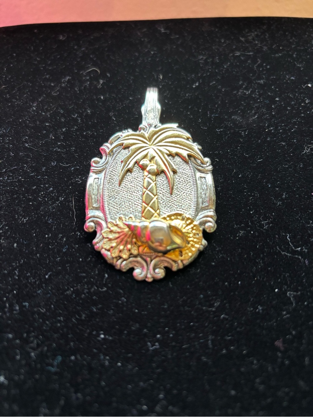 Two-Tone Palm Tree Pendant Necklace Charm - Gold & Silver